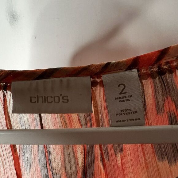 Chicos Top Womens Large Orange Sheer Beaded Chiffon 3/4 Sleeve Shirt Flowy‎ Boho - Picture 7 of 11